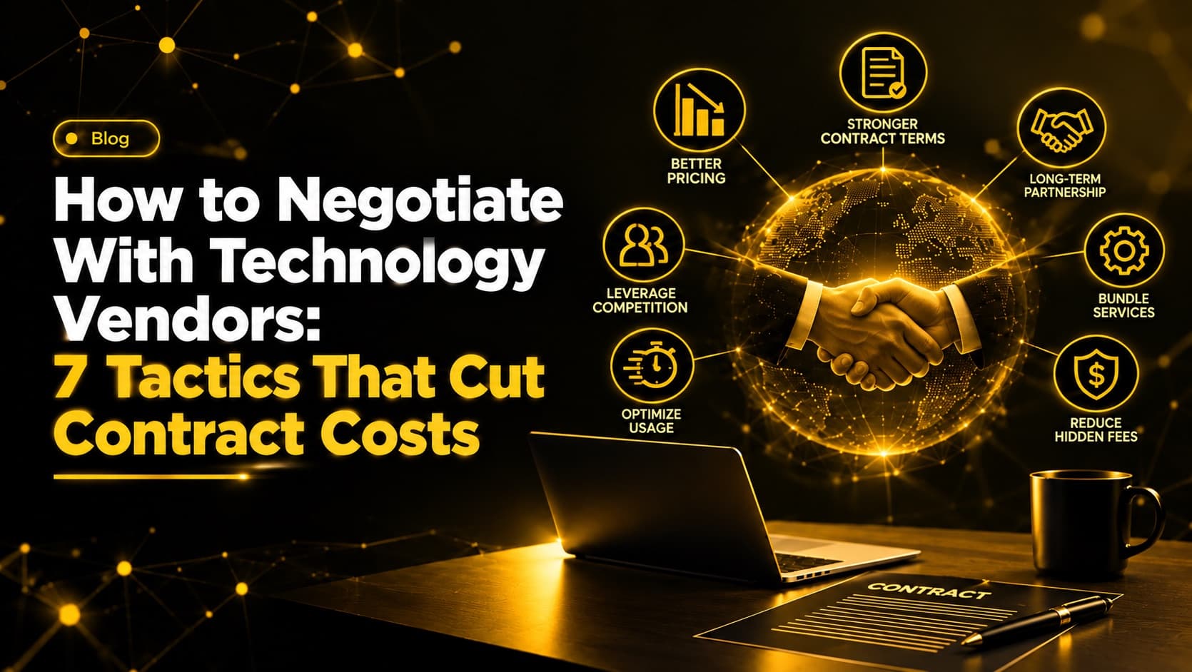 Business team reviewing a technology vendor contract and total cost comparison